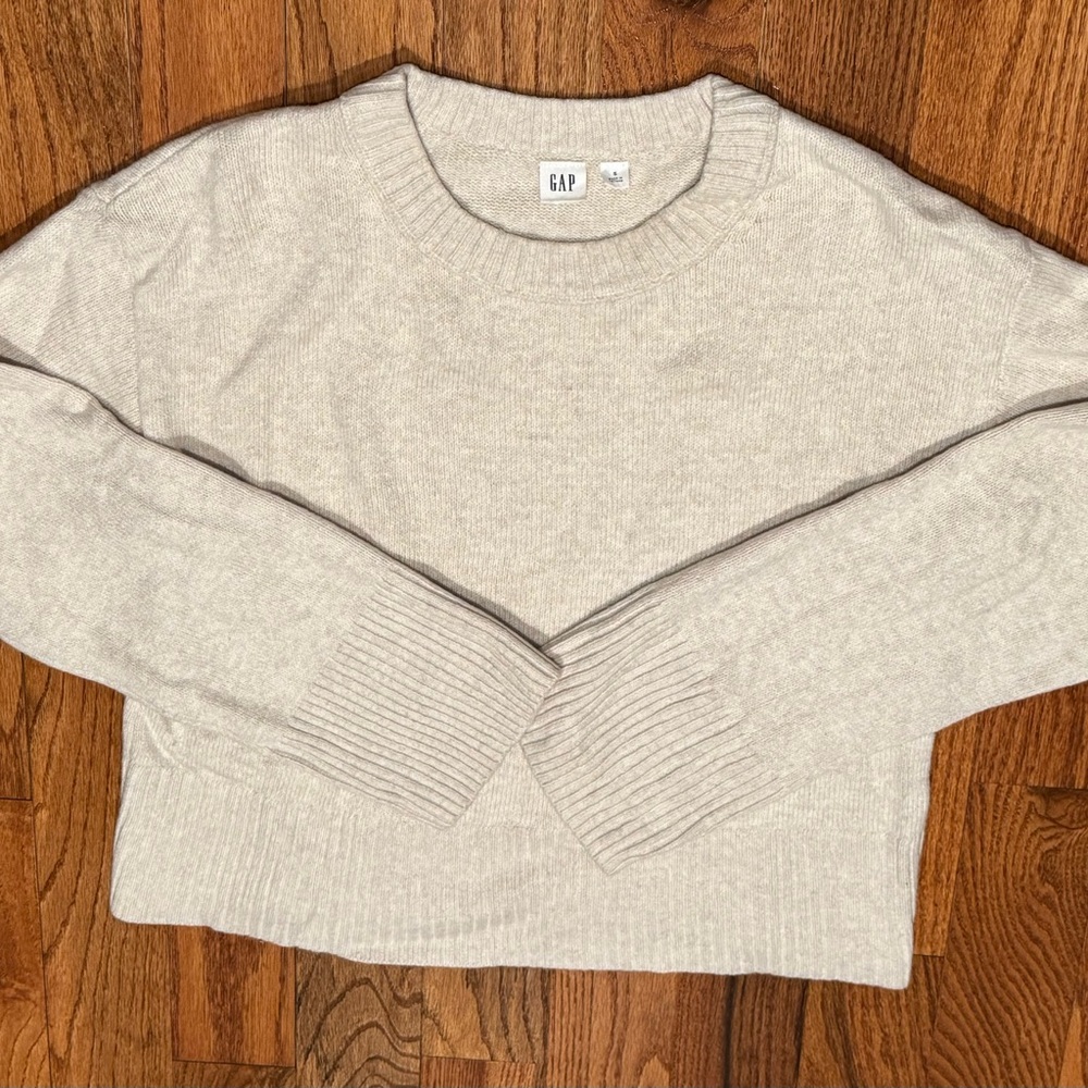 GAP SoftCash Relaxed Crew Neck White/ Wicker / Cream Sweater Small - Picture 3 of 5